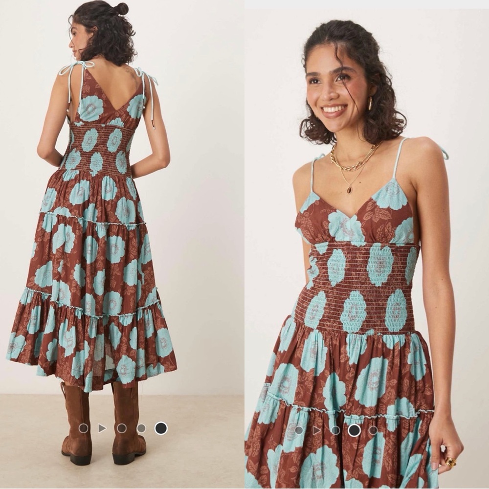 NEW Free People Floral Adriel Midi Dress in Nutmeg Combo Sz XS